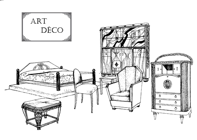 Exemple de mobilier de style Art Décoratif. La période couvre des années 1910 aux années 1930.