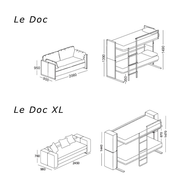 Les dimensions des canapés Doc et Doc XL - © Clei