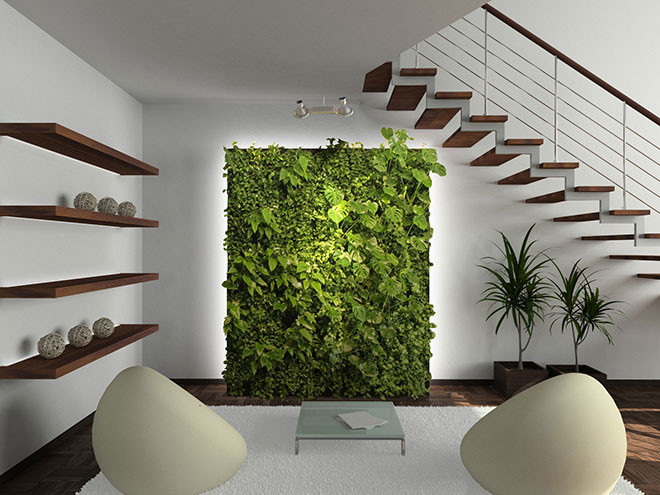 Mur végétal en décoration de salon - Crédit internet